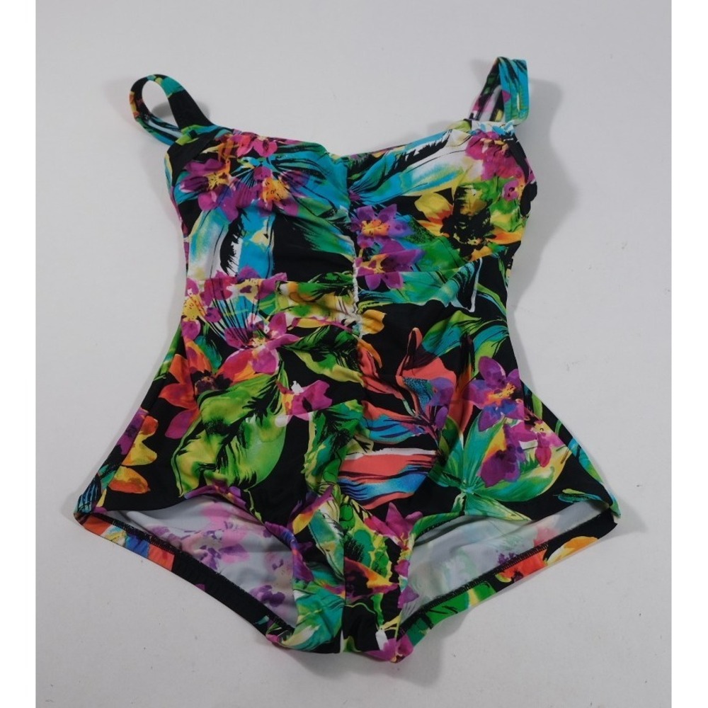 Maxine Of Hollywood Swimsuit Womens 6 Multicolor Floral Shirred Front One Piece